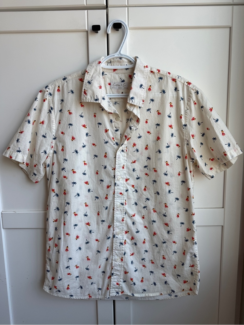100% Cotton Men's Cream Button Down Hawaiian Shirt Size S